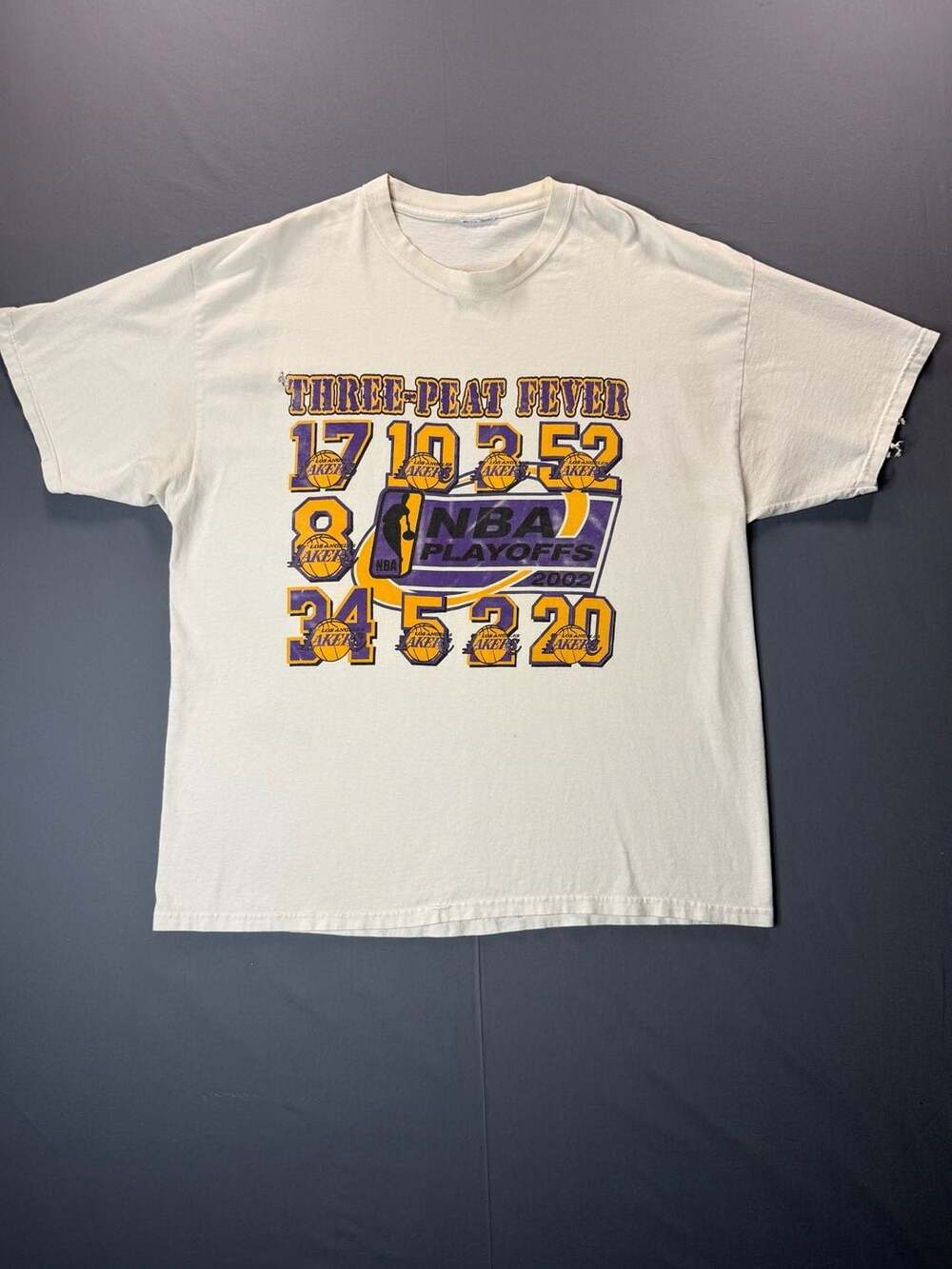 Vintage Distressed 2002 Los Angeles Lakers Three-Peat Fever NBA Playoffs T-Shirt
